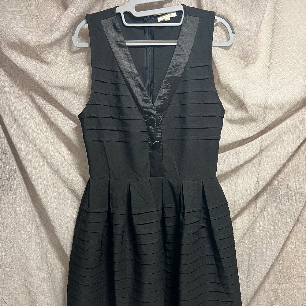 Just Me - black velvet satin trim balloon skirt dress